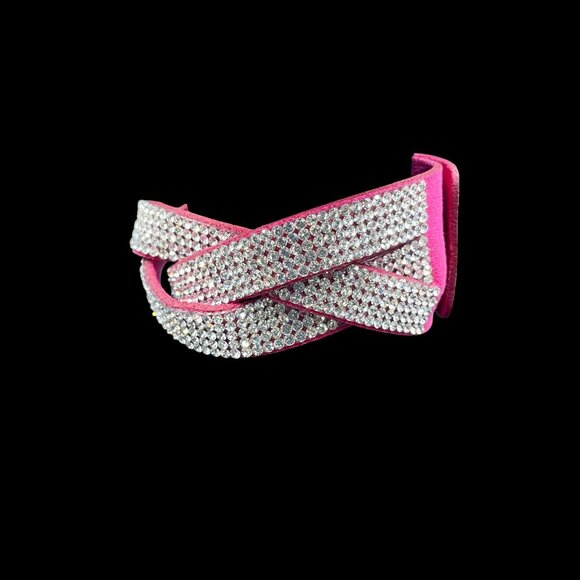 Pink Rhinestone Wrap Bracelet Crystal Cuff Faux Suede Y2K Festival Statement - Picture 4 of 9